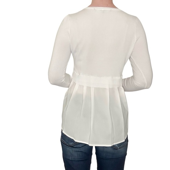 White House Black Market White Knit Sweater Ruffle Back Pleated Panel XS - Picture 3 of 6